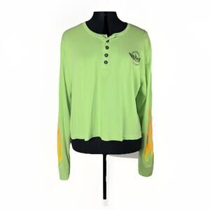 Urban Outfitters Future XL State Bright Green Flame Long Sleeve Henley Top Brat